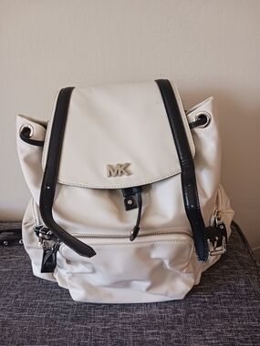 Michael Kors White MK Logo Backpack with Black Trim
